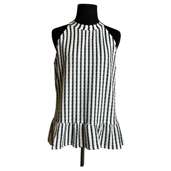 W5 black white sleeveless ruffled hem blouse size Large - Picture 1 of 12